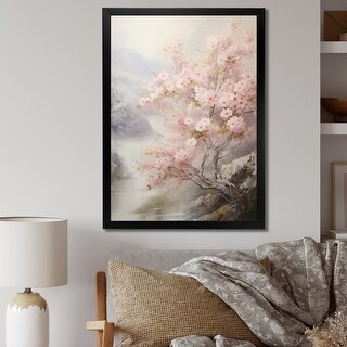Designart "Pink Cherry Blossom Romantic Impression V" Cherry Blossom Framed Wall Art Living Room ...